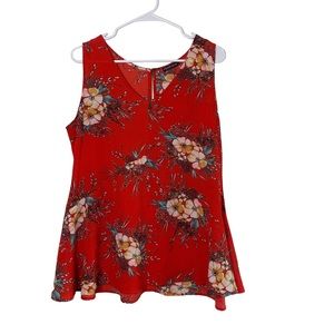 Fensace Red Sleeveless Floral Peplum Blouse Size L Women